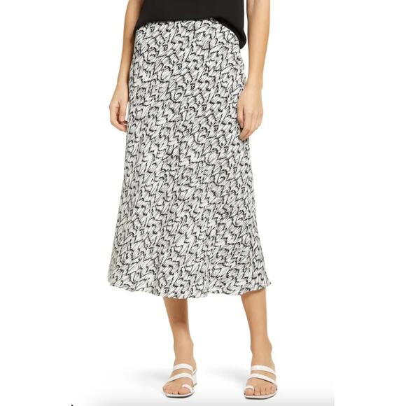 Halogen Bias Cut A-Line Midi Skirt Size Small Abstract Print Preppy Office Light - Picture 1 of 9
